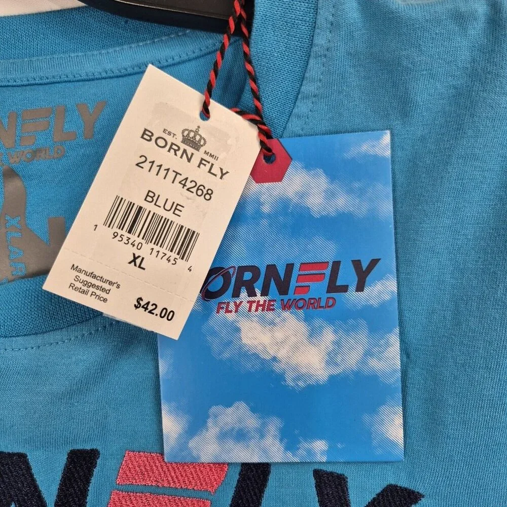 Born Fly Men's T-Shirt Size XL Embroidery Blue Cloud Hoppers Airlines (42) - Picture 6 of 8